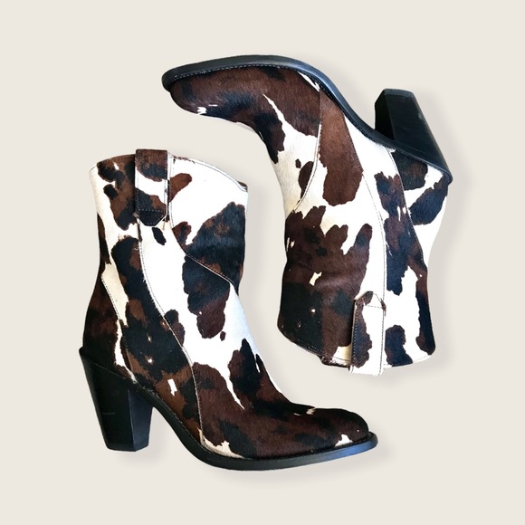 RARE Frye Mustang Seam Short Cow Animal Fur Leather Cowboy Pull On Ankle Booties - Picture 7 of 10